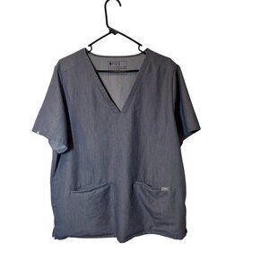 Figs Scrub Top Casma Womens XXL Gray V-Neck Short Sleeve With Pockets